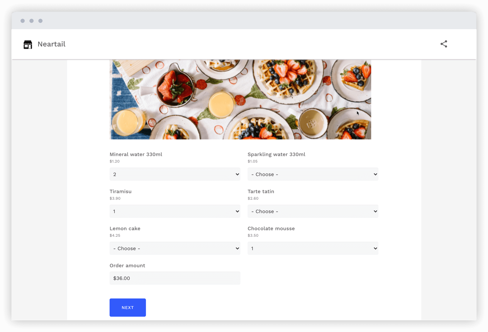 Dynamically calculate the total amount for the products ordered by the user and display it in your form in realtime